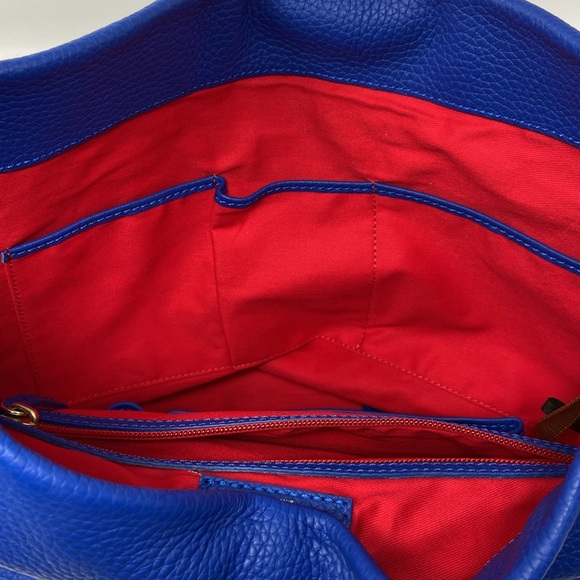 NWT Dooney & Bourke Blue Logo Lock Sack Shoulder Bag w/extra key ring accessory - Picture 9 of 16